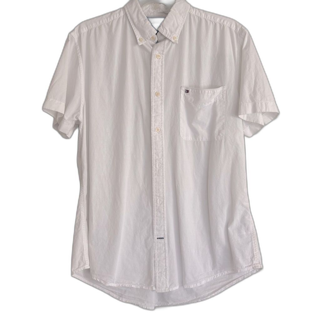 Tommy Hilfiger Men's Cotton Short Sleeve Button Shirt White